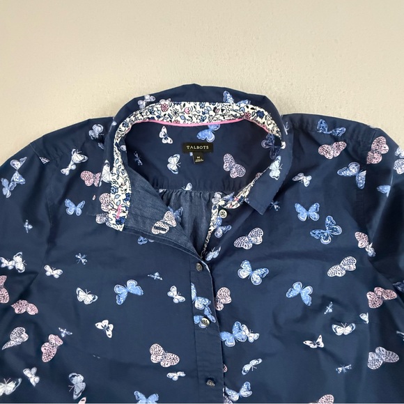 Talbots Shirt Women's Medium Long Sleeve Button Down Floral Butterfly Print Top‎ - Picture 3 of 10